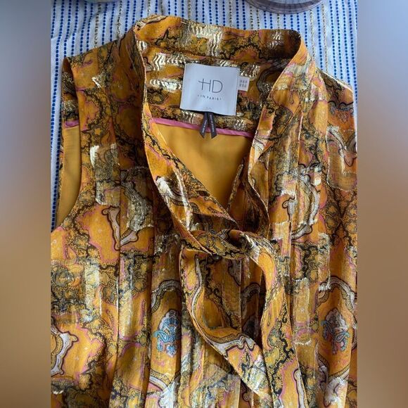 Anthropologie HD in Paris Goldspun Paisley Silk Dress Pleated size 2 Sleeveless - Picture 8 of 17